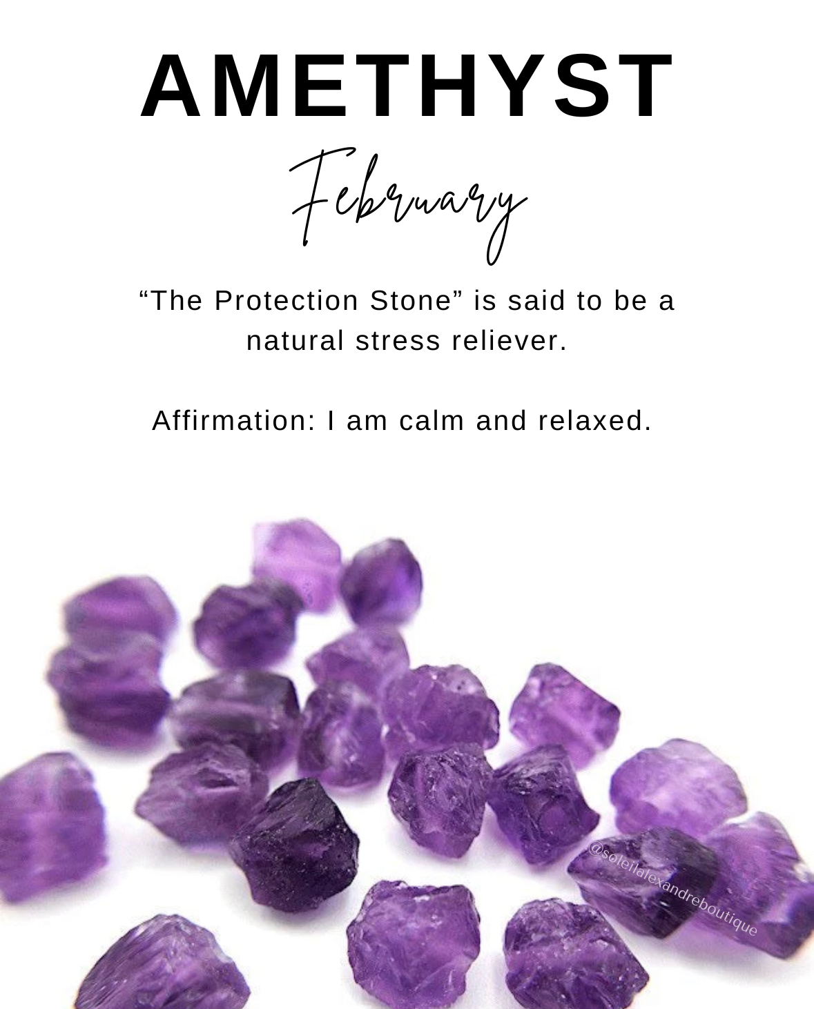 Amethyst information card with affirmation.
