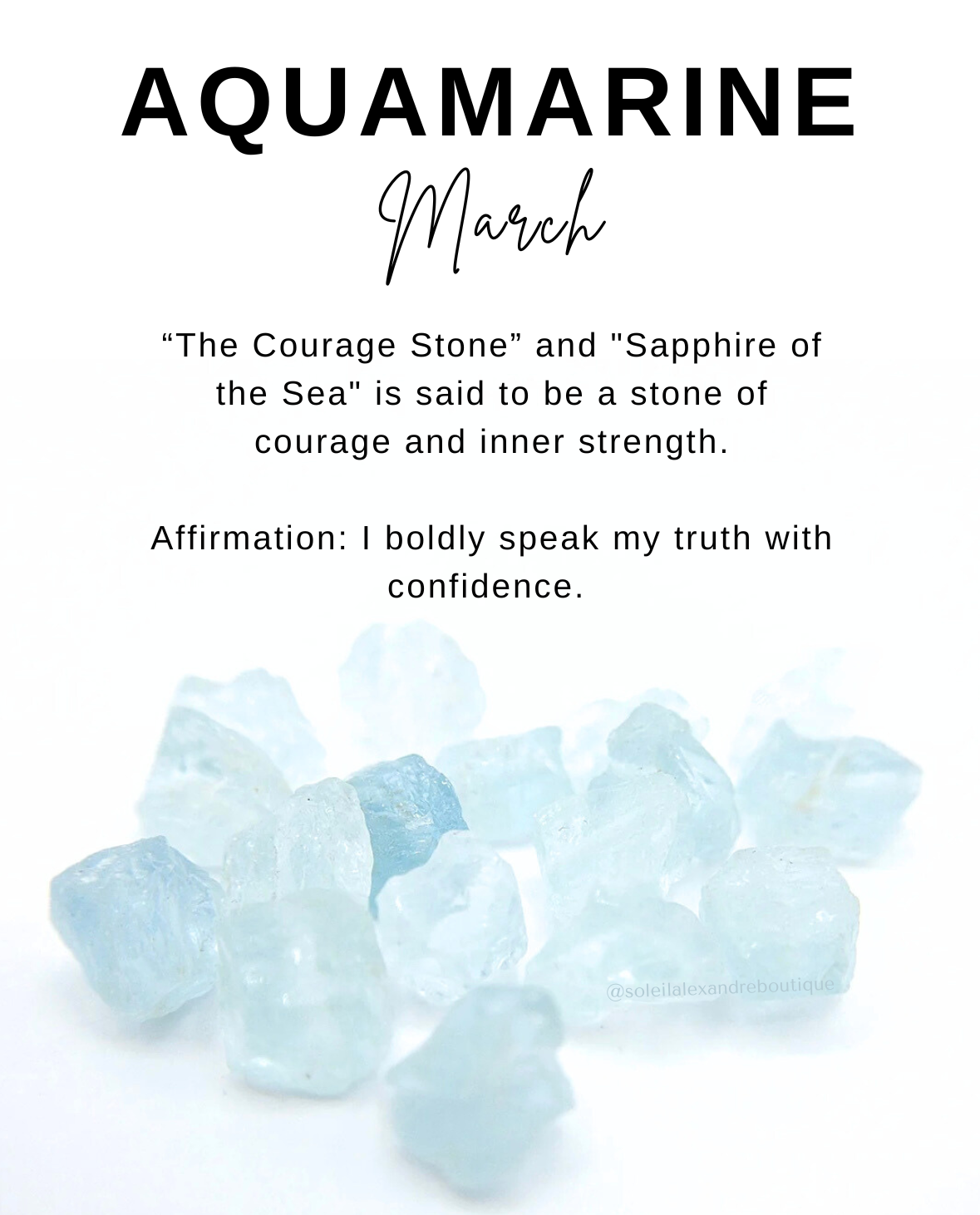 Aquamarine information card with affirmation.
