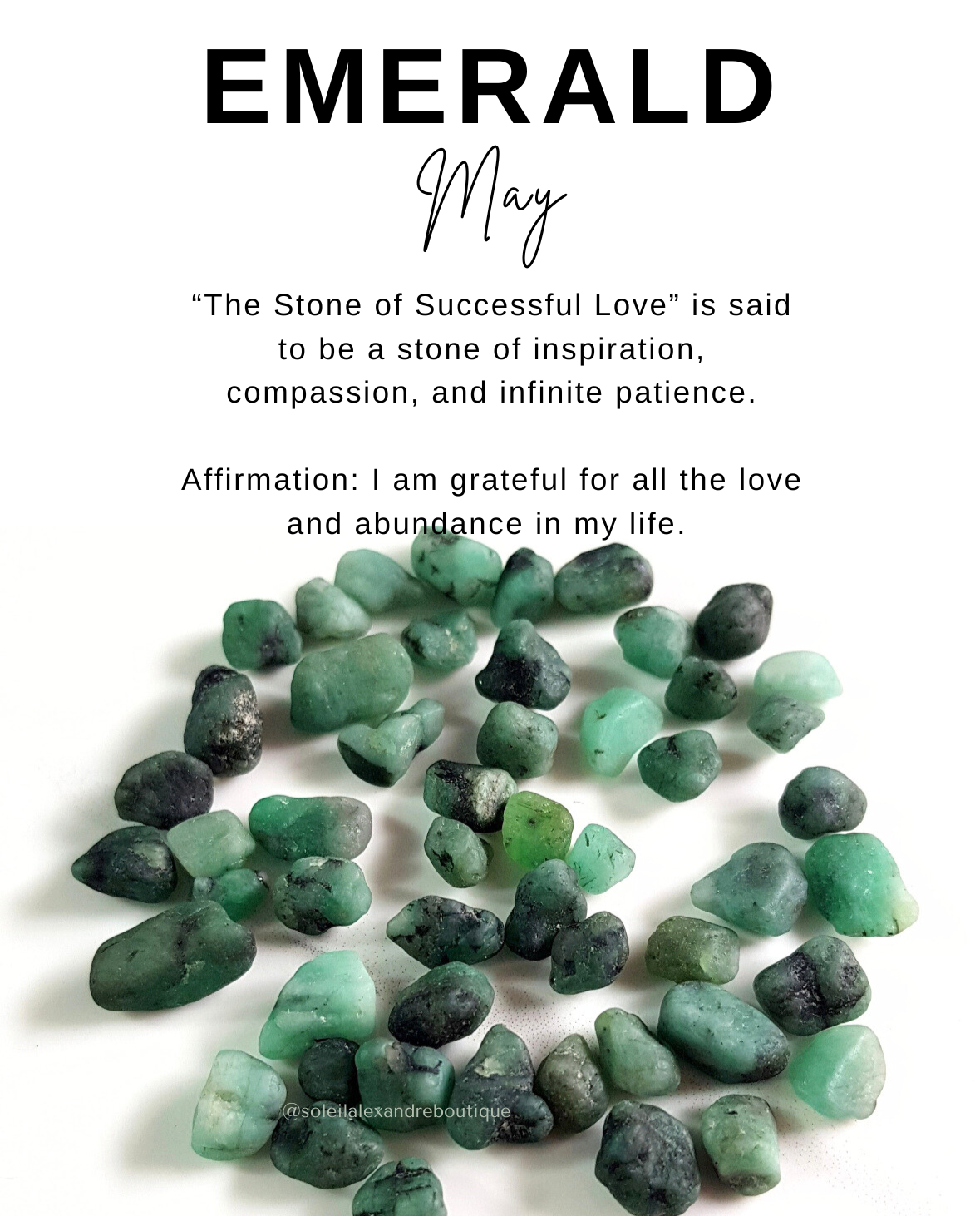 Emerald information card with affirmation.