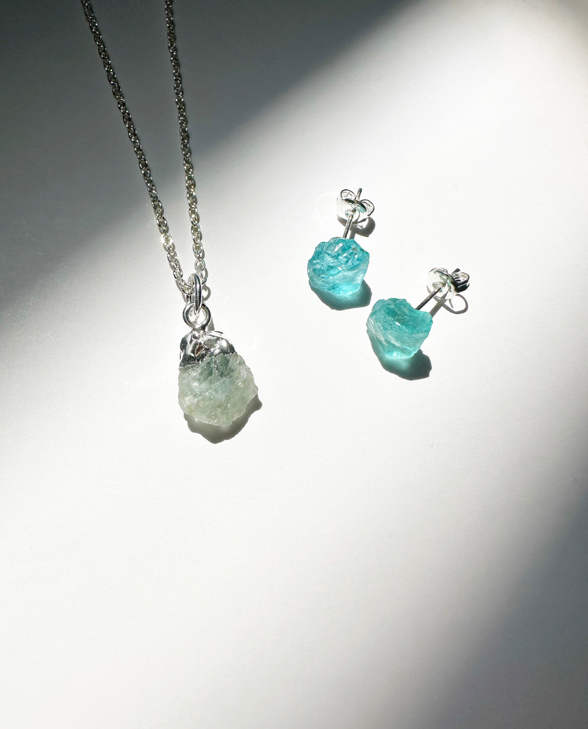 Raw Birthstone Earring & Necklace Set (Silver)