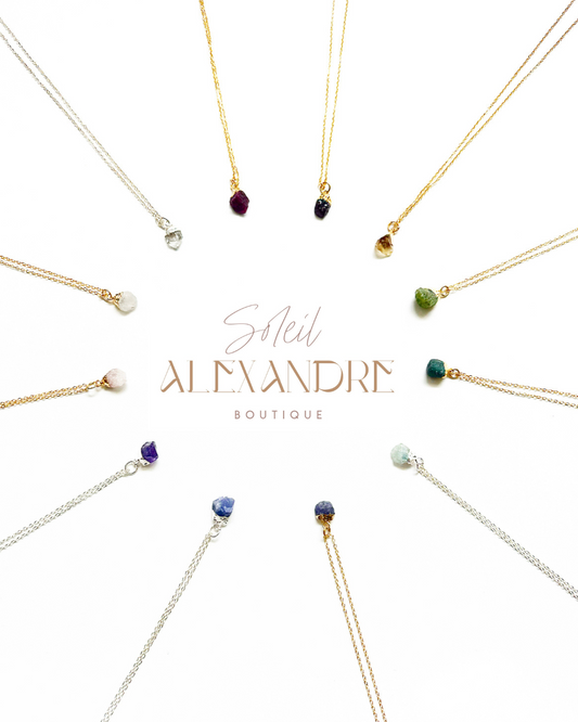 Raw Birthstone Earring & Necklace Set (Silver)