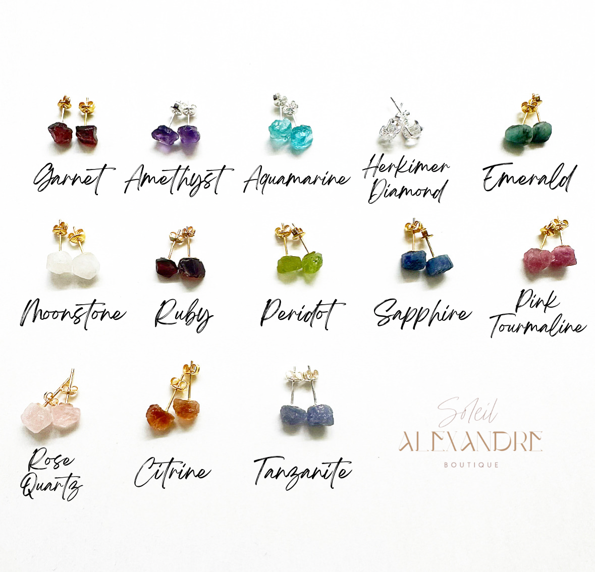 Raw Birthstone Earring & Necklace Set (Silver)