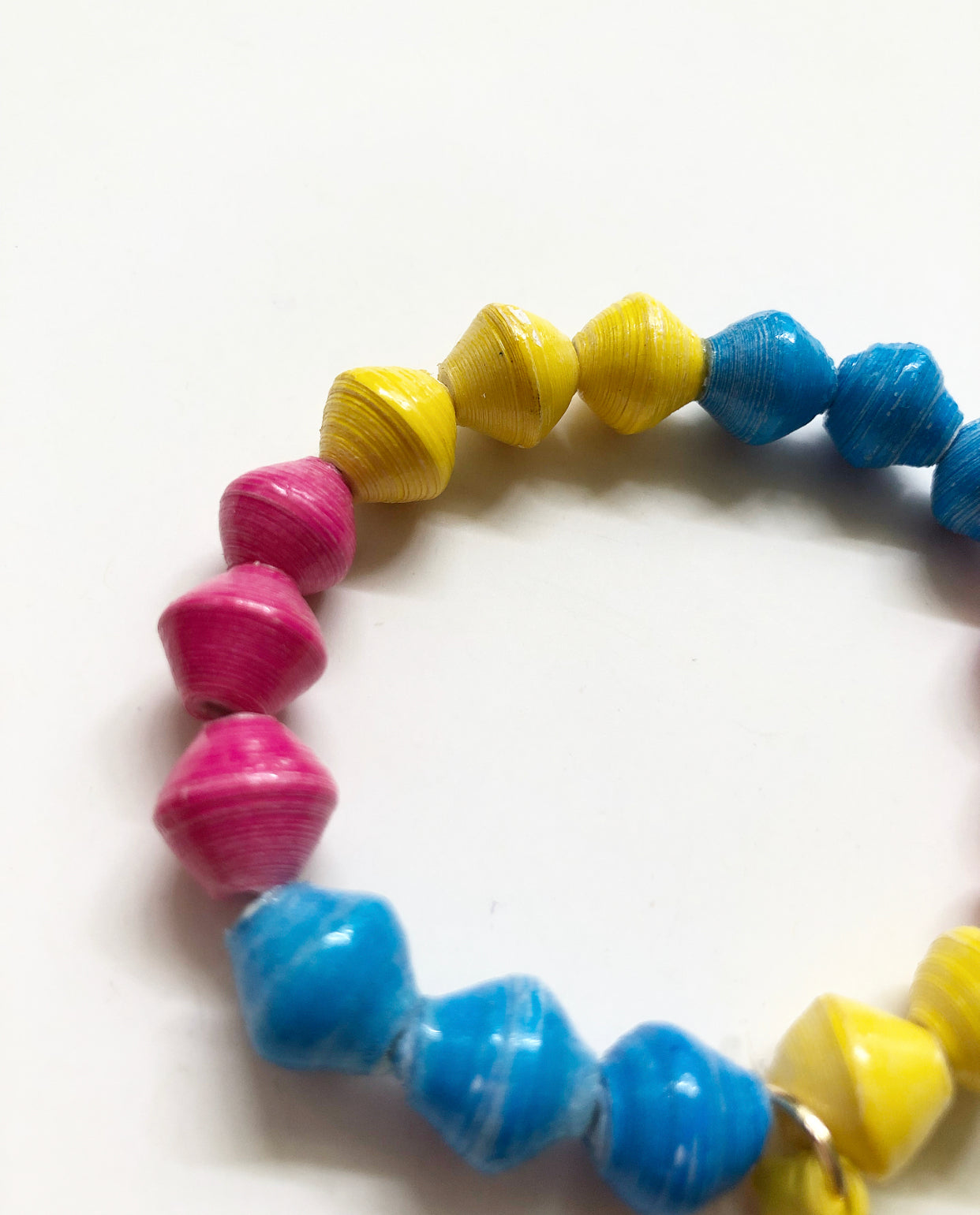 Close-up view of bead details on bracelet.