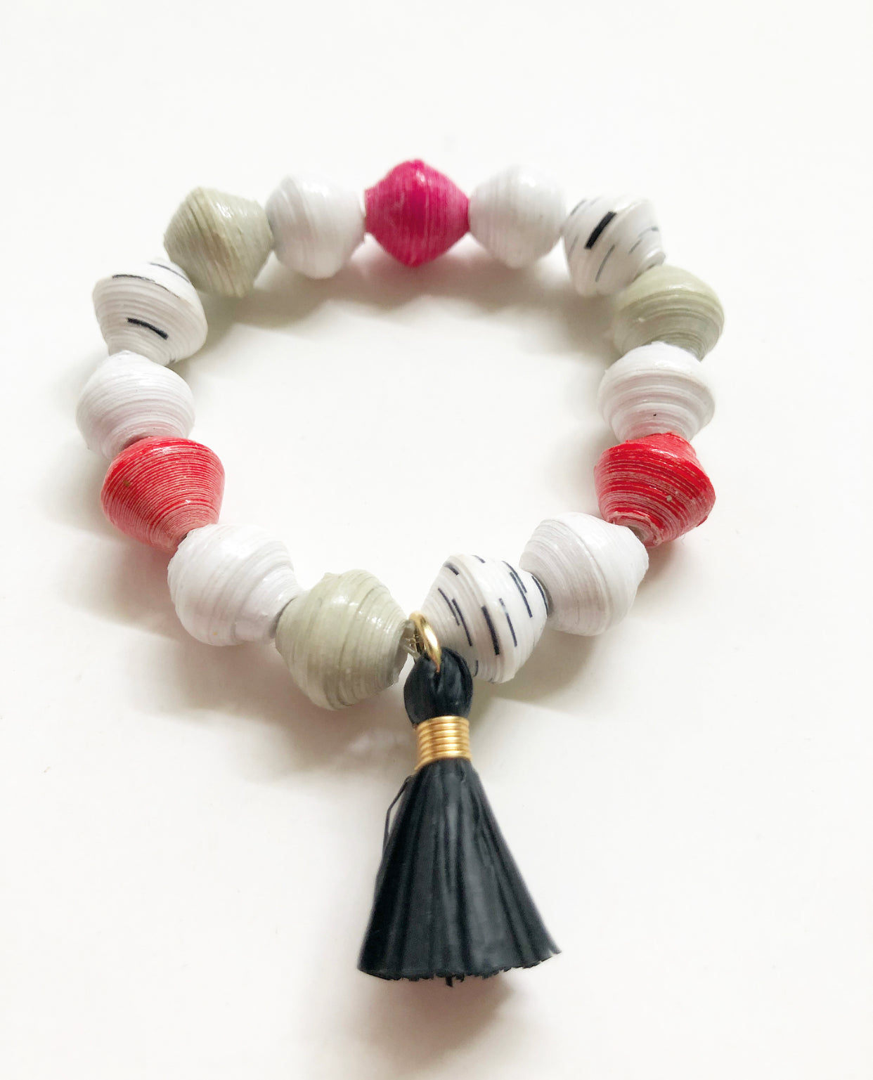 Close-up view of bead details on bracelet.