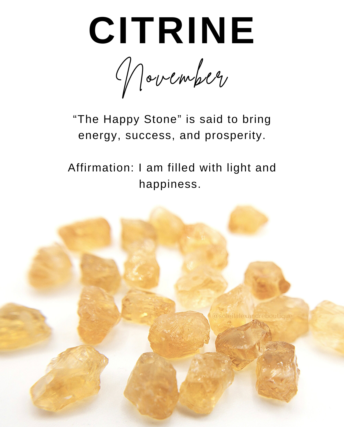 Citrine information card with affirmation.