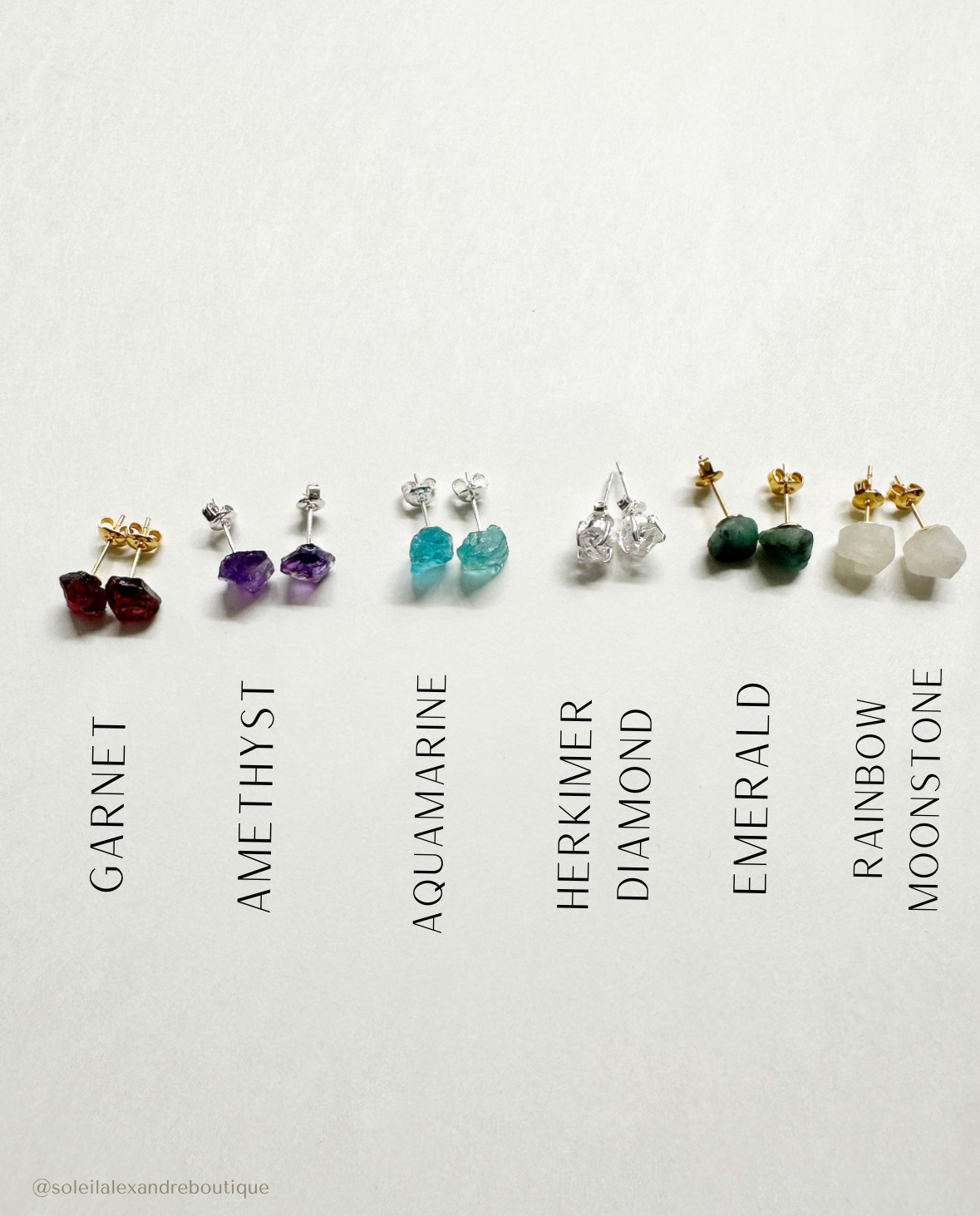 Photo of labeled January - June stud earrings.