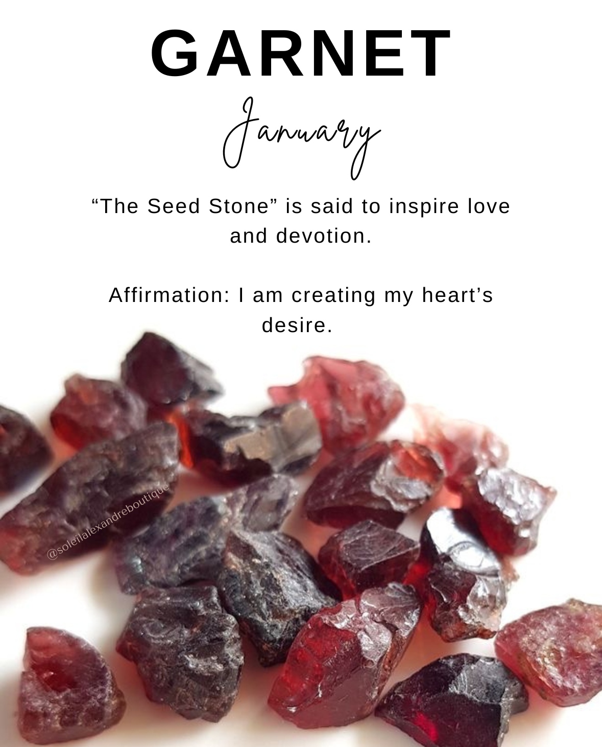 Garnet information card with affirmation.