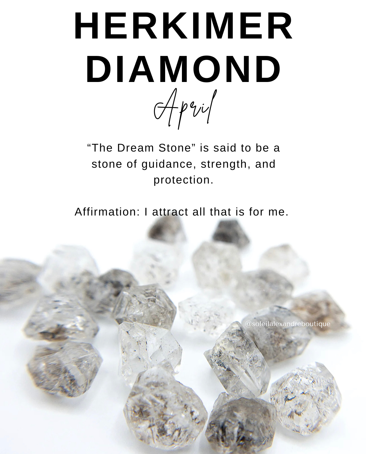 Herkimer Diamond information card with affirmation.
