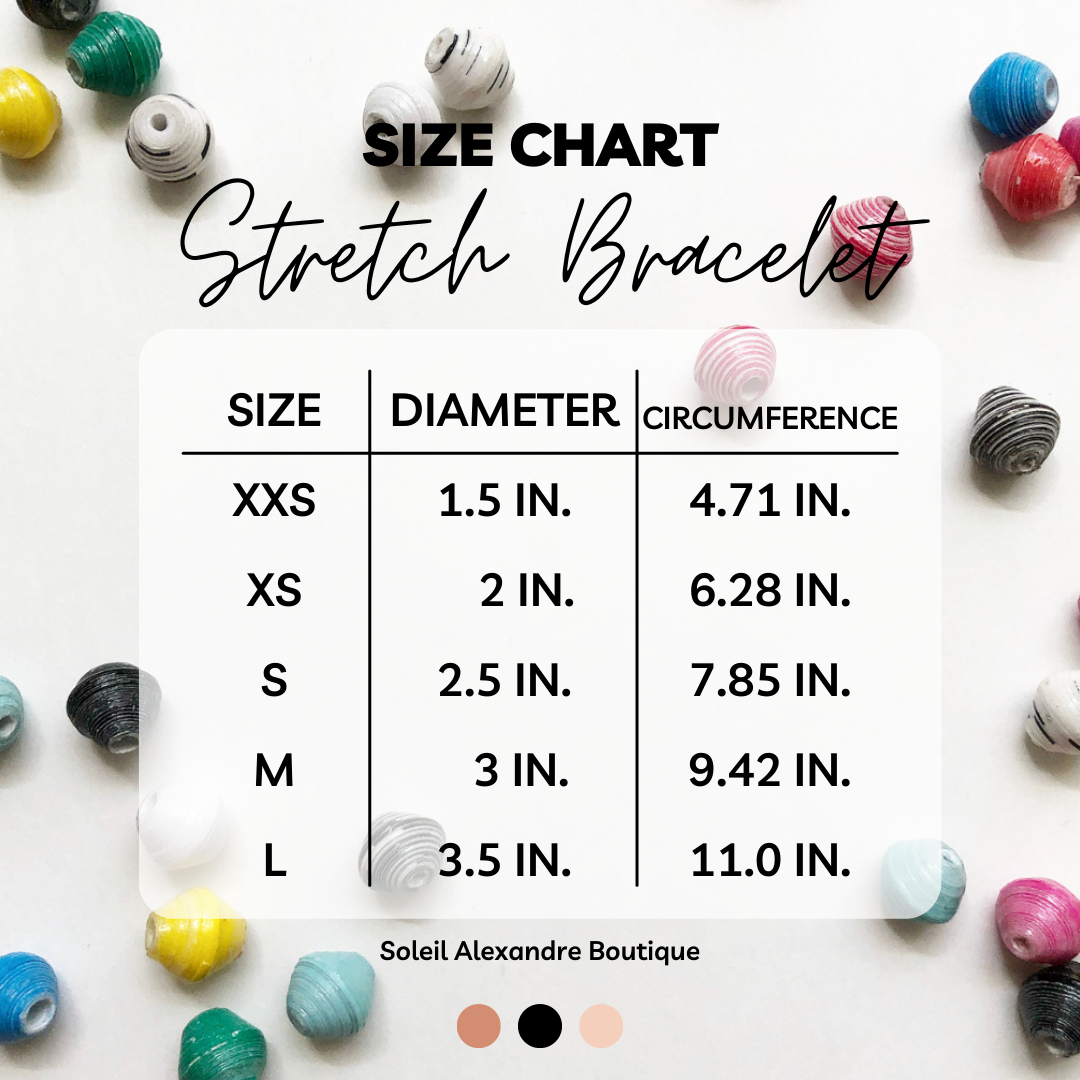 Size chart for stretch bracelets.